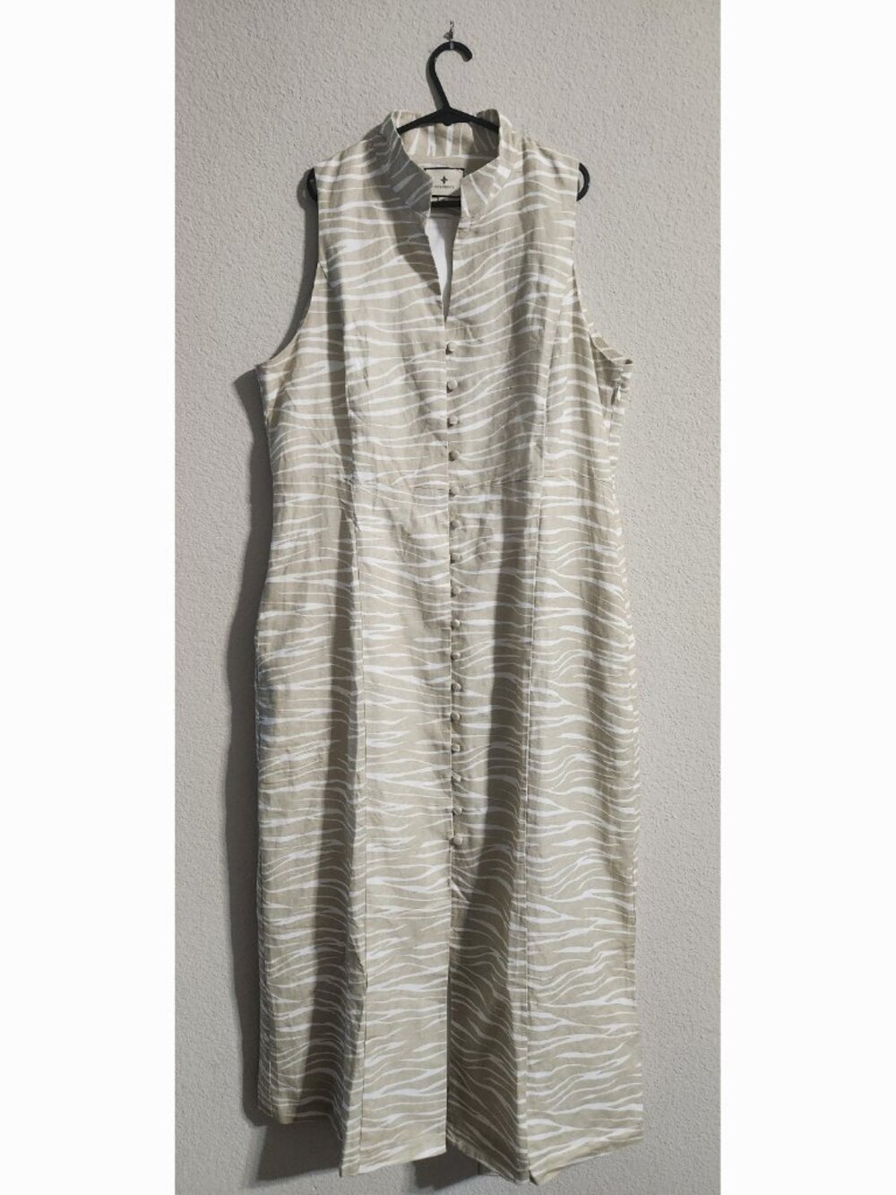 Tuckernuck Leighton Dress Womens XL Linen Blend Tan White Zebra Print Midi dress